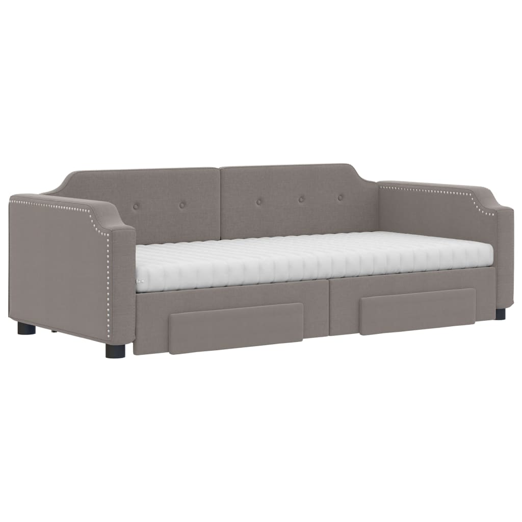 vidaXL Pat de zi cu extensie și sertare, gri taupe, 100x200 cm, textil