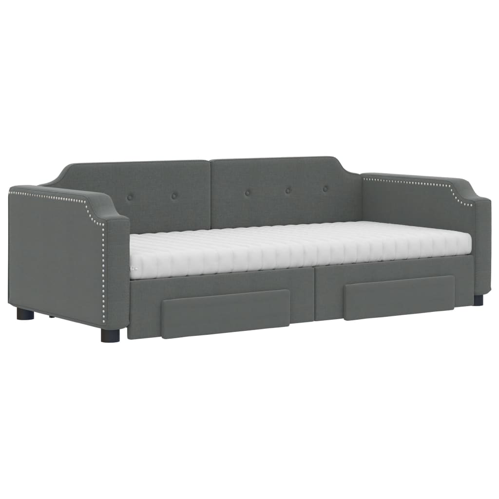 vidaXL Pat de zi cu extensie și sertare, gri închis, 90x190cm, textil