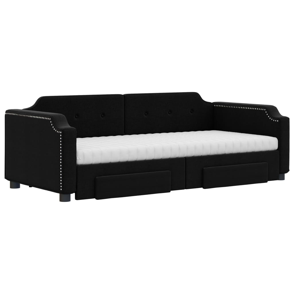 vidaXL Pat de zi cu extensie și sertare, negru, 90x190cm, textil vidaXL Pat de zi cu extensie și sertare, negru, 90x190cm, textil
