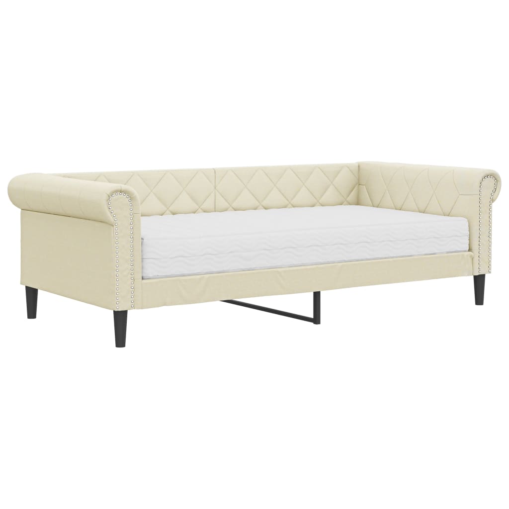 vidaXL Pat de zi cu saltea, crem, 90x200 cm, piele ecologică