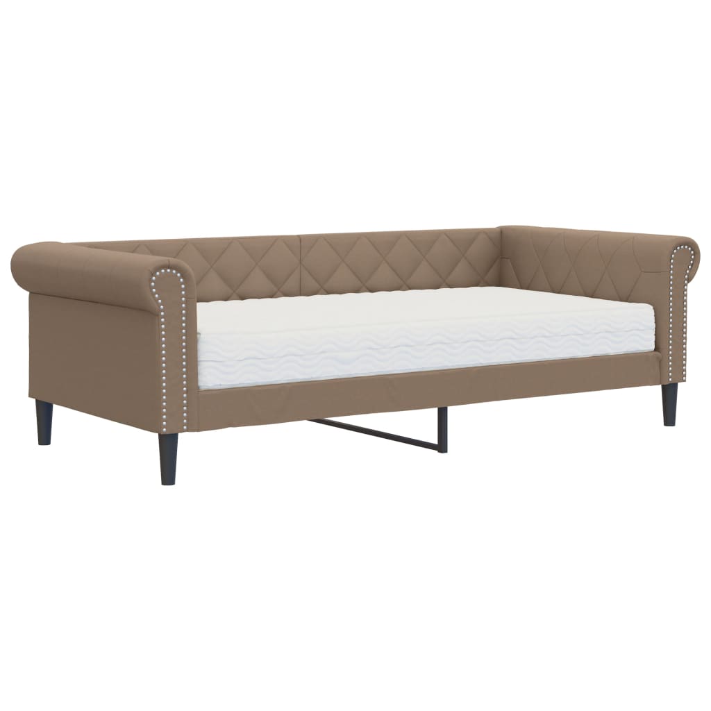 vidaXL Pat de zi cu saltea, cappuccino, 90x200 cm, piele ecologică