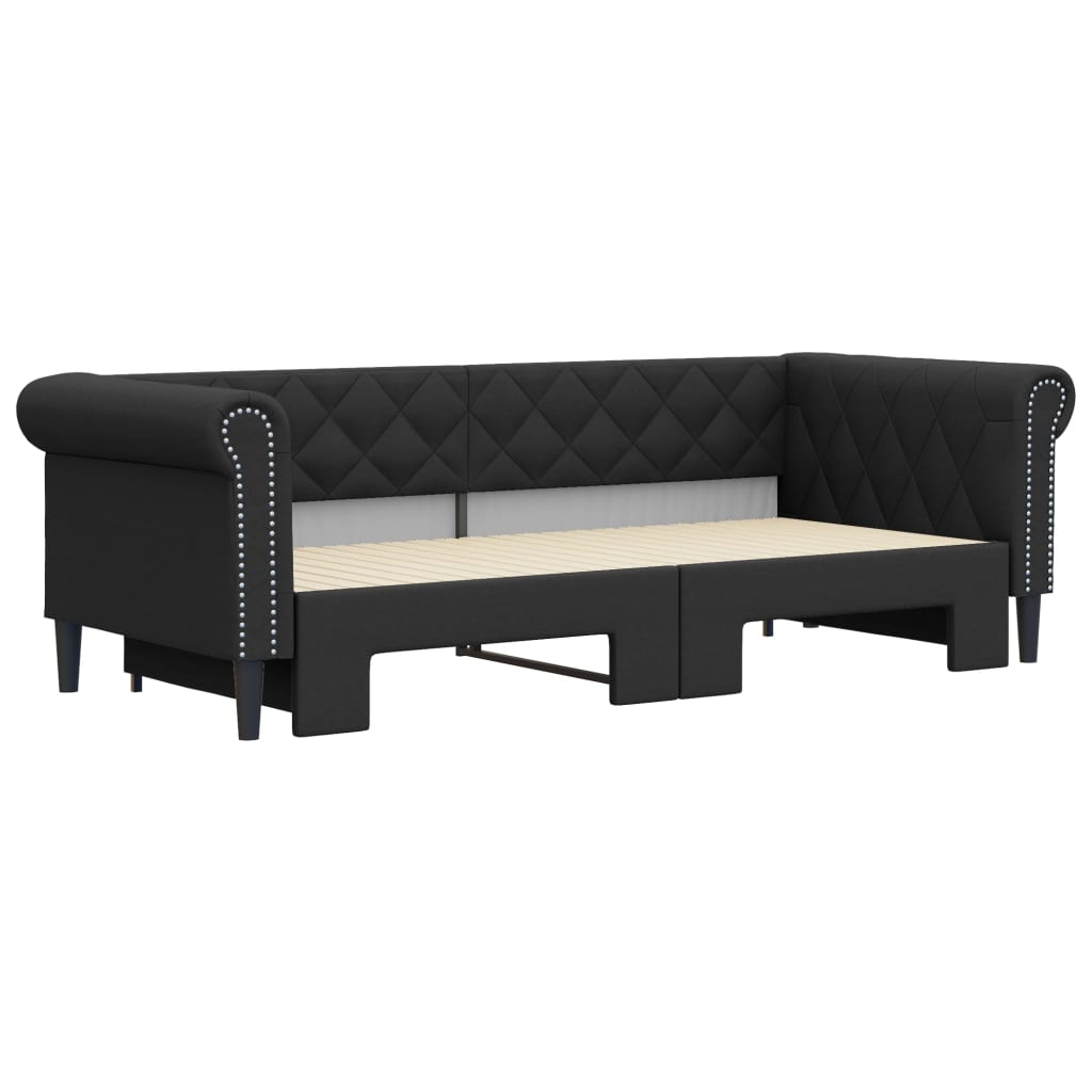vidaXL Pat de zi cu extensie, negru, 90x200 cm, piele ecologică vidaXL Pat de zi cu extensie, negru, 90x200 cm, piele ecologică