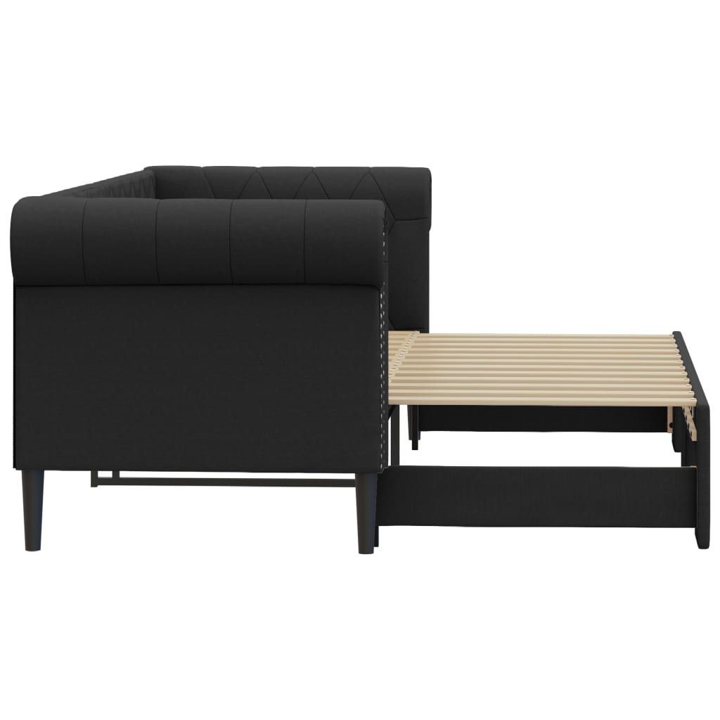 vidaXL Pat de zi cu extensie, negru, 90x200 cm, piele ecologică vidaXL Pat de zi cu extensie, negru, 90x200 cm, piele ecologică