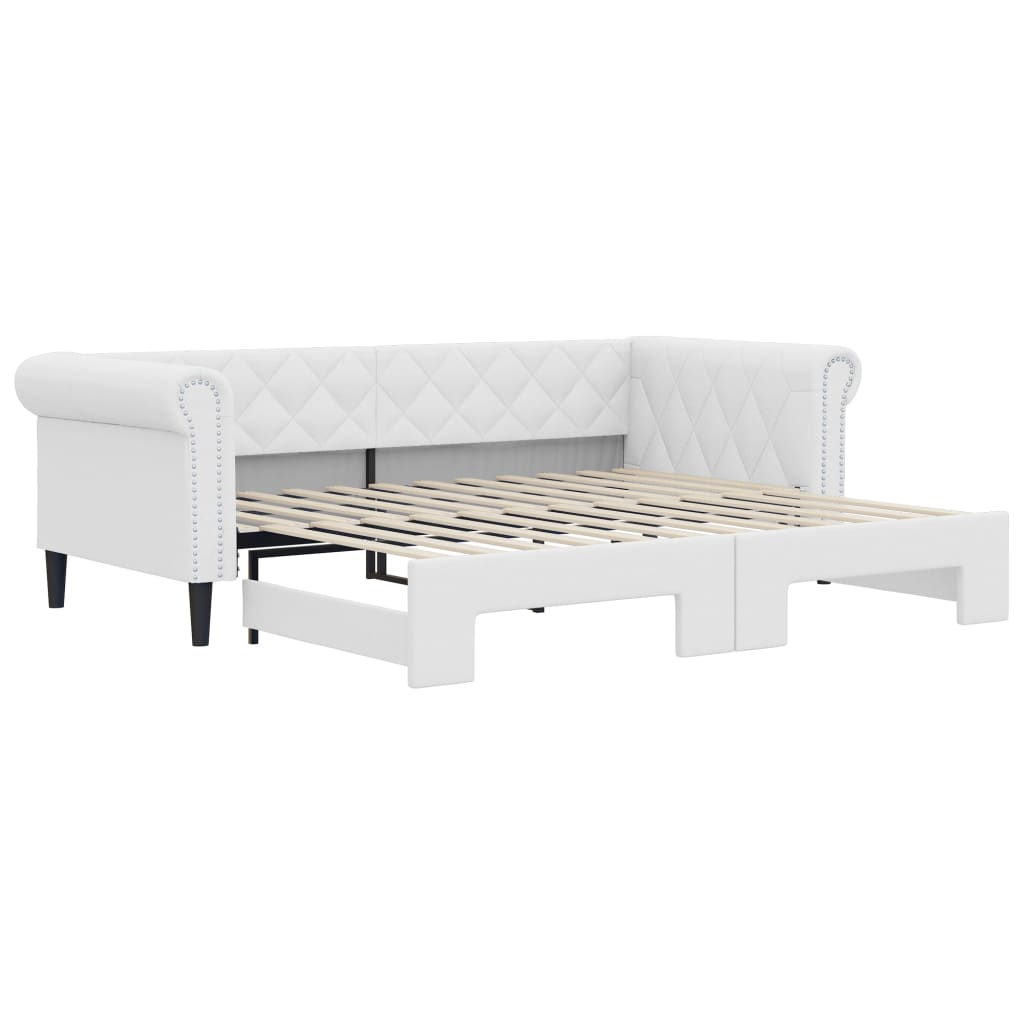 vidaXL Pat de zi cu extensie, alb, 90x200 cm, piele ecologică