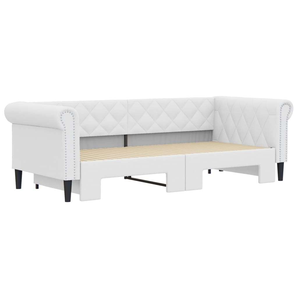 vidaXL Pat de zi cu extensie, alb, 90x200 cm, piele ecologică