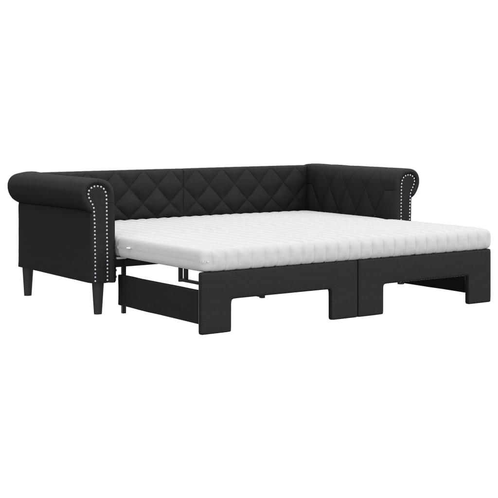 vidaXL Pat de zi cu extensie și saltele negru 90x200cm piele ecologică vidaXL Pat de zi cu extensie și saltele negru 90x200cm piele ecologică
