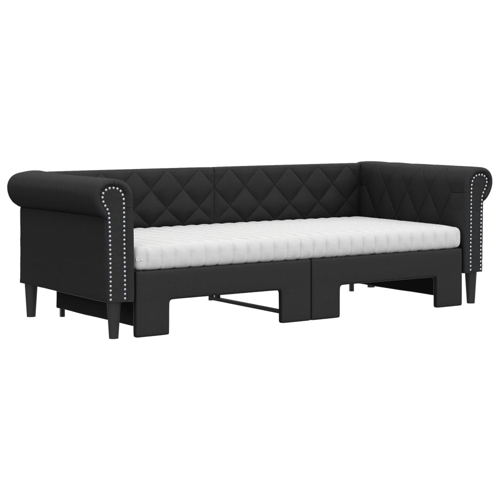 vidaXL Pat de zi cu extensie și saltele negru 90x200cm piele ecologică vidaXL Pat de zi cu extensie și saltele negru 90x200cm piele ecologică