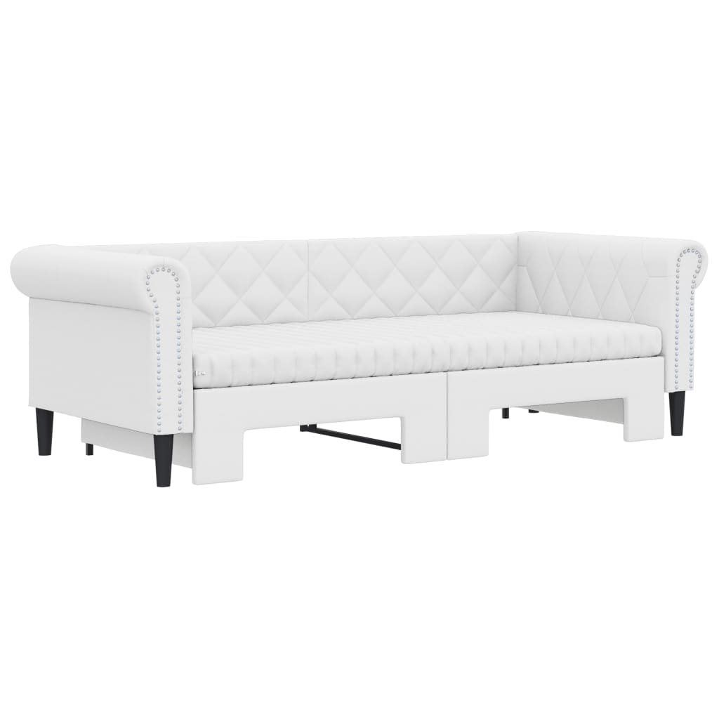 vidaXL Pat de zi cu extensie și saltele alb 90x200 cm piele ecologică vidaXL Pat de zi cu extensie și saltele alb 90x200 cm piele ecologică