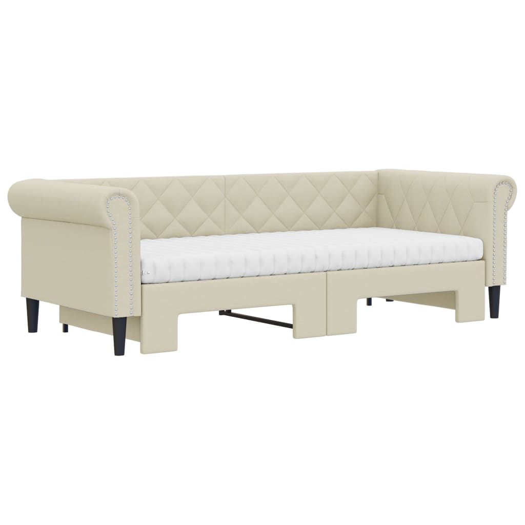 vidaXL Pat de zi cu extensie și saltele crem 90x200 cm piele ecologică vidaXL Pat de zi cu extensie și saltele crem 90x200 cm piele ecologică