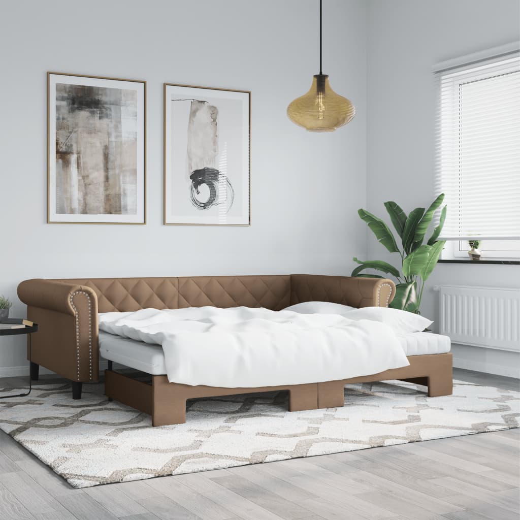 vidaXL Pat de zi cu extensie și saltele cappuccino 90x200 cm piele eco vidaXL Pat de zi cu extensie și saltele cappuccino 90x200 cm piele eco