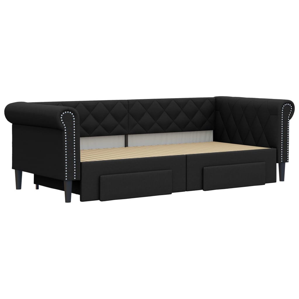 vidaXL Pat de zi cu extensie și sertare negru 90x200cm piele ecologică