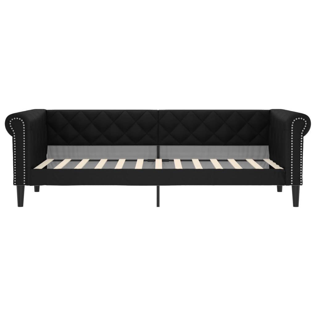 vidaXL Pat de zi cu extensie și sertare negru 90x200cm piele ecologică