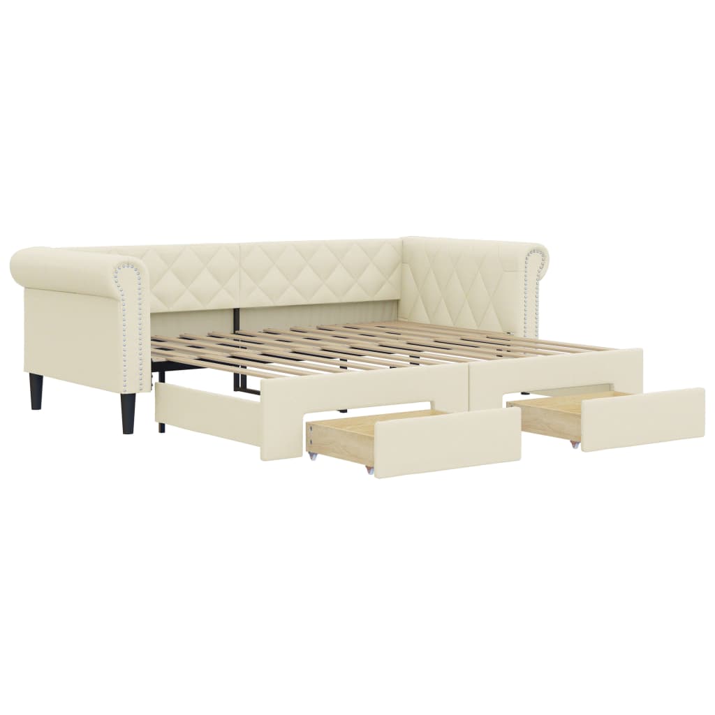 vidaXL Pat de zi cu extensie și sertare crem 90x200 cm piele ecologică vidaXL Pat de zi cu extensie și sertare crem 90x200 cm piele ecologică