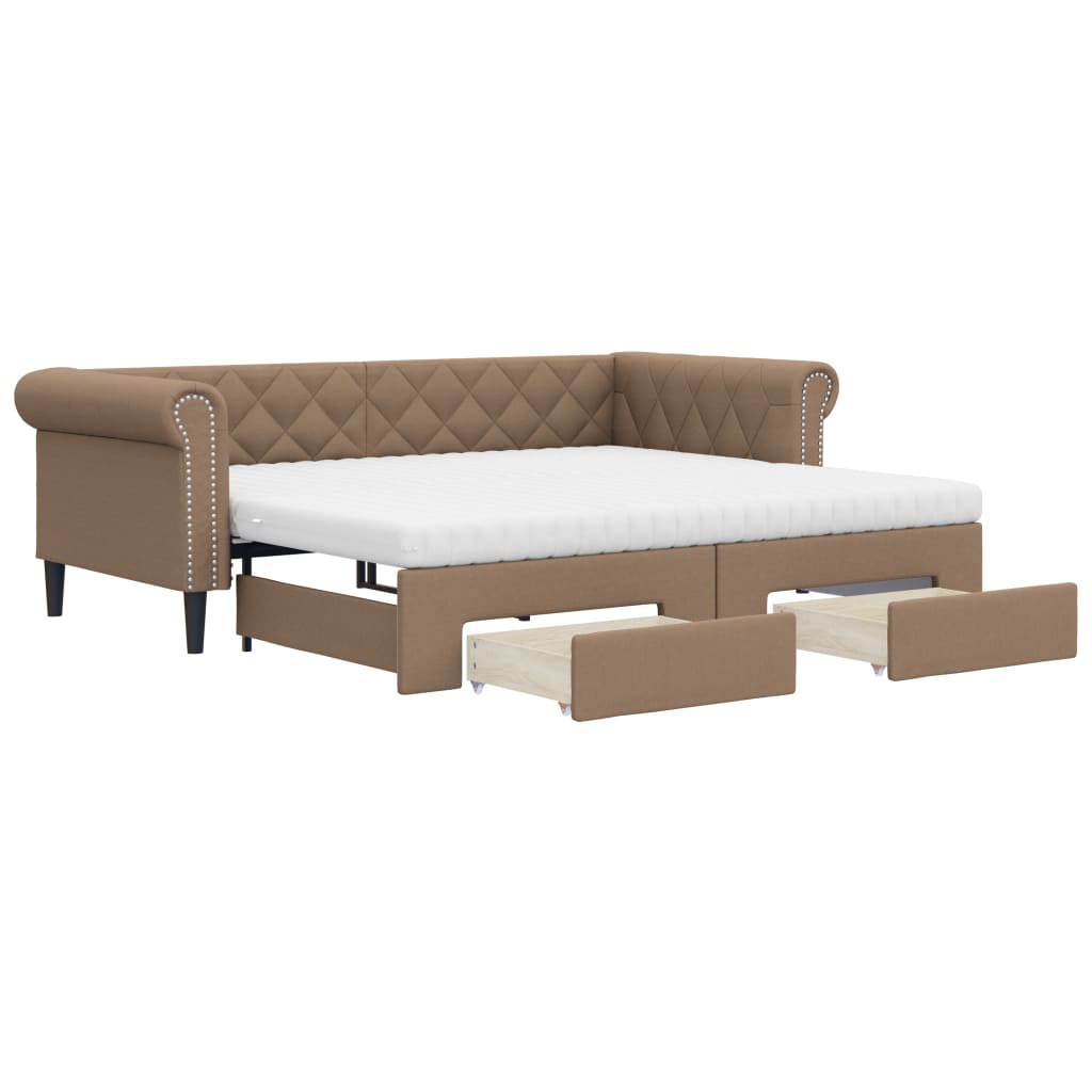 vidaXL Pat de zi cu extensie și sertare cappuccino 90x200 cm piele eco