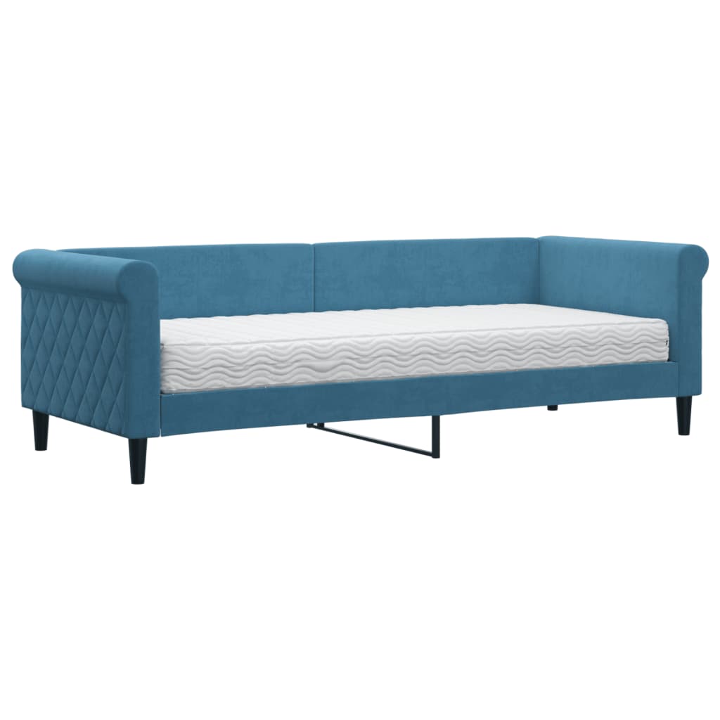 vidaXL Pat de zi cu saltea, albastru, 80x200 cm, catifea vidaXL Pat de zi cu saltea, albastru, 80x200 cm, catifea