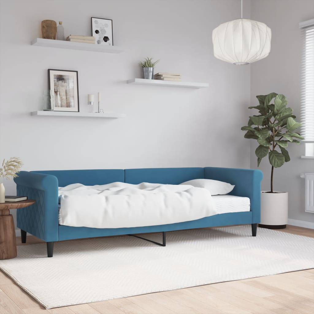vidaXL Pat de zi cu saltea, albastru, 80x200 cm, catifea vidaXL Pat de zi cu saltea, albastru, 80x200 cm, catifea