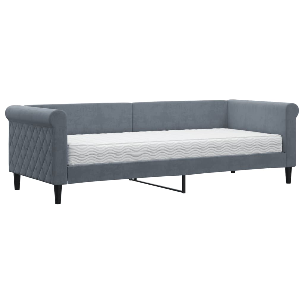 vidaXL Pat de zi cu saltea, gri închis, 80x200 cm, catifea
