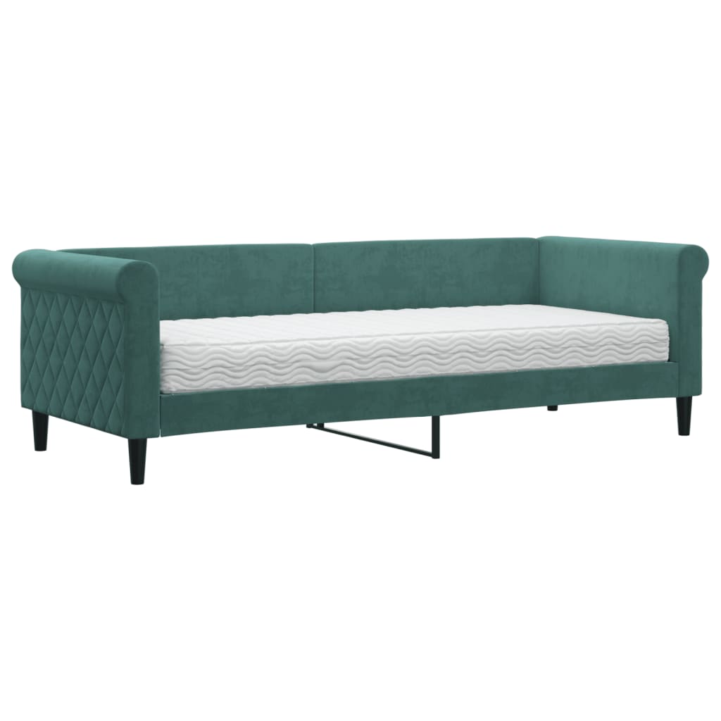 vidaXL Pat de zi cu saltea, verde închis, 80x200 cm, catifea