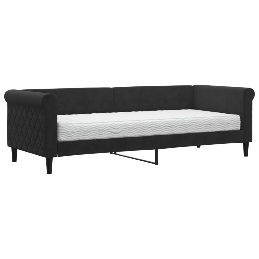 vidaXL Pat de zi cu saltea, negru, 80x200 cm, catifea