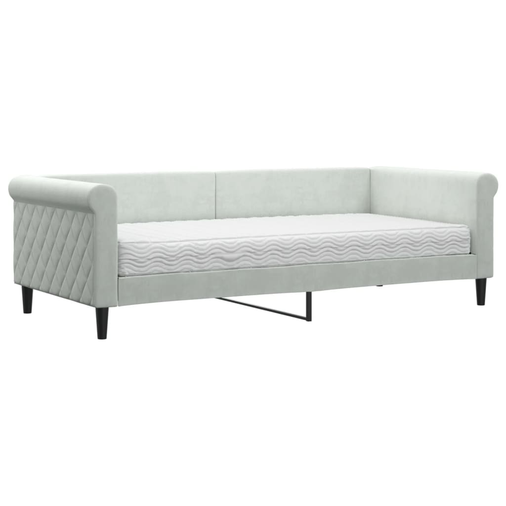 vidaXL Pat de zi cu saltea, gri deschis, 90x200 cm, catifea