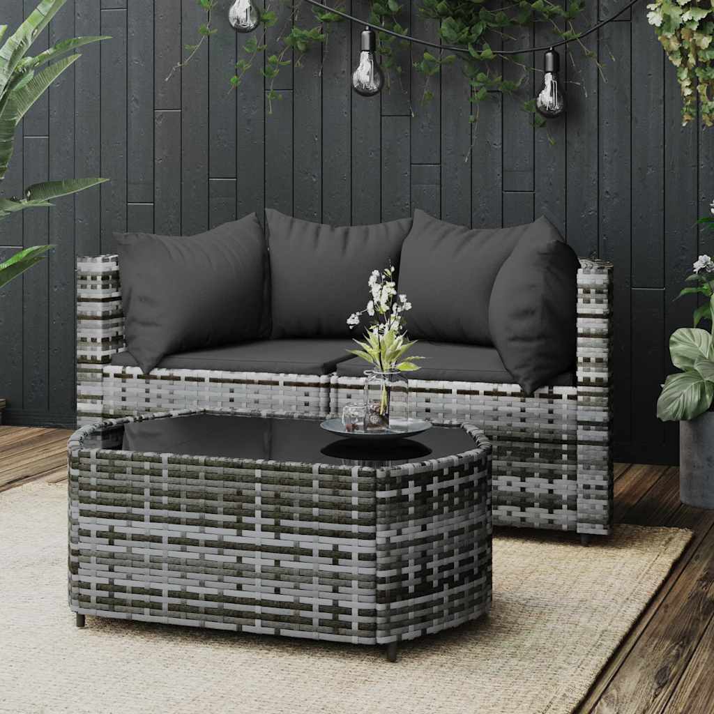 vidaXL Set mobilier de grădină cu perne, 3 piese, gri, poliratan vidaXL Set mobilier de grădină cu perne, 3 piese, gri, poliratan