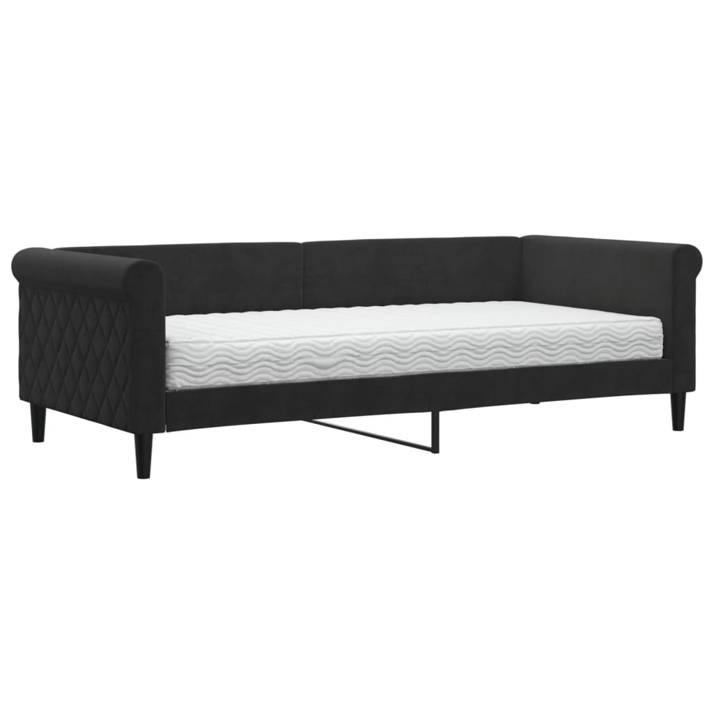 vidaXL Pat de zi cu saltea, negru, 90x200 cm, catifea
