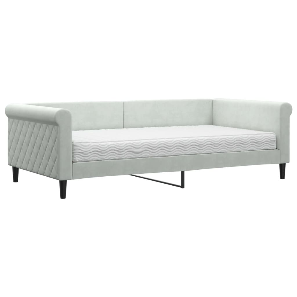 vidaXL Pat de zi cu saltea, gri deschis, 100x200 cm, catifea vidaXL Pat de zi cu saltea, gri deschis, 100x200 cm, catifea