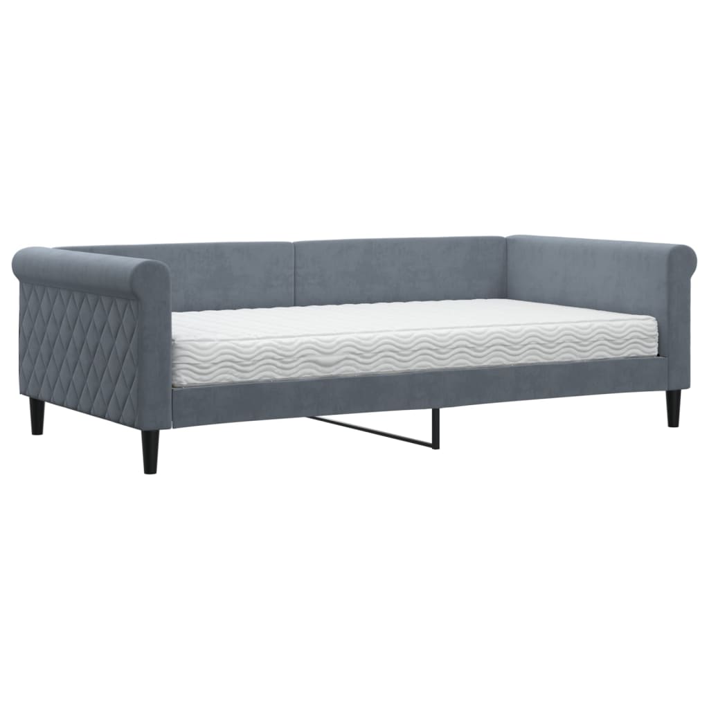 vidaXL Pat de zi cu saltea, gri închis, 100x200 cm, catifea