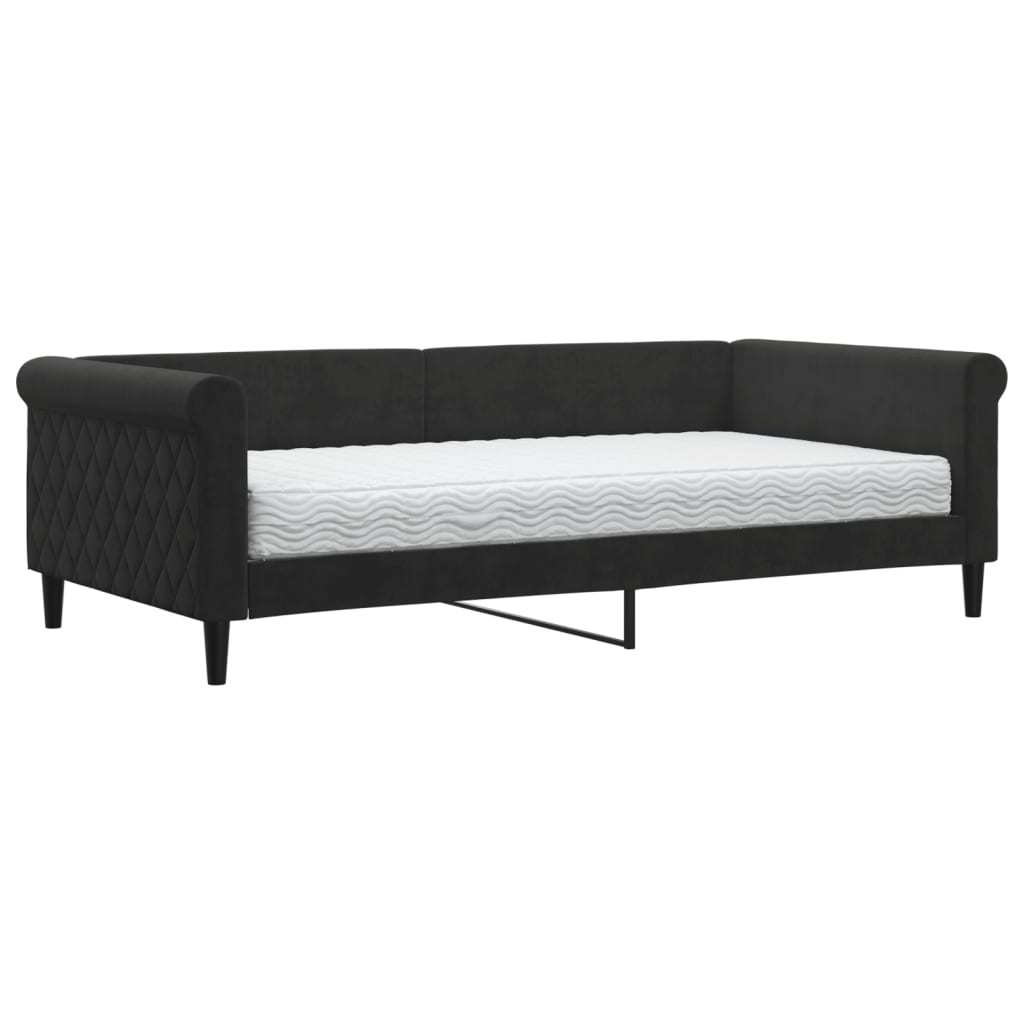 vidaXL Pat de zi cu saltea, negru, 100x200 cm, catifea