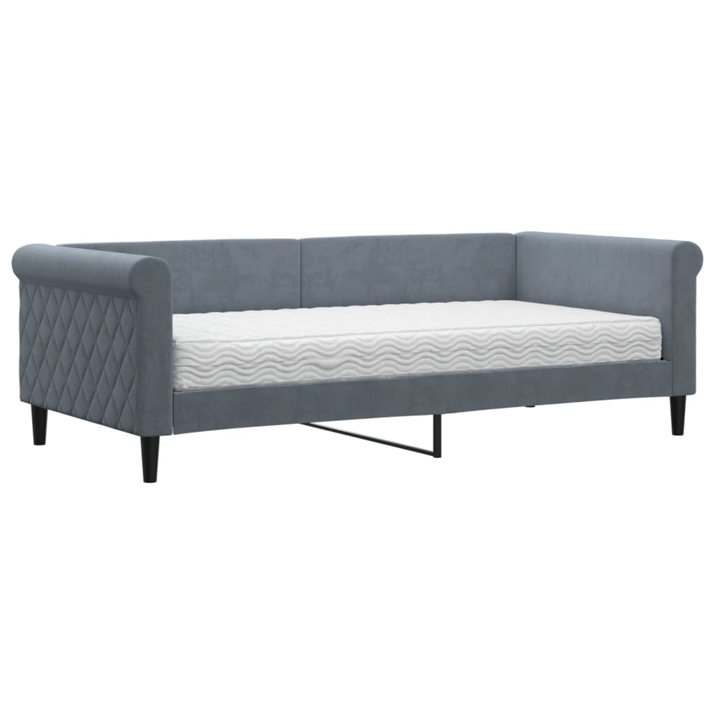 vidaXL Pat de zi cu saltea, gri închis, 90x190 cm, catifea vidaXL Pat de zi cu saltea, gri închis, 90x190 cm, catifea