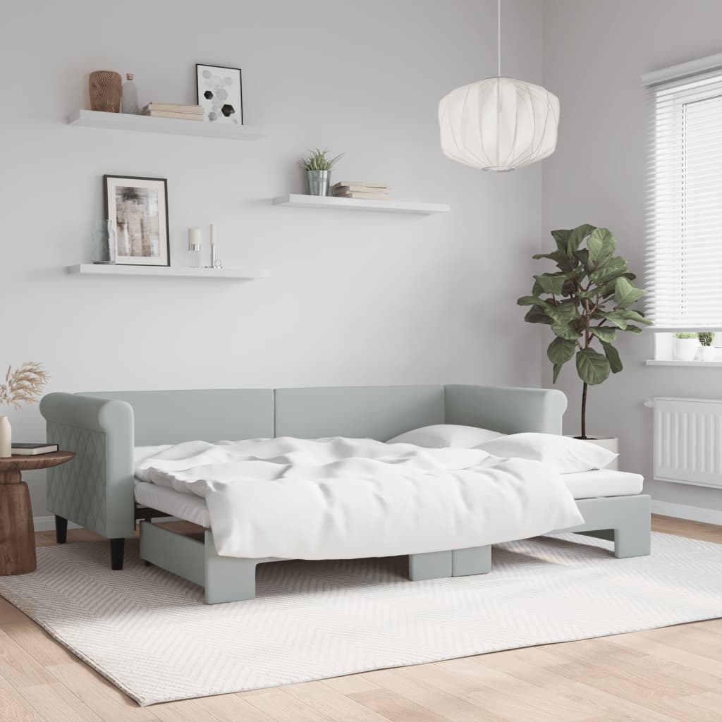 vidaXL Pat de zi cu extensie, gri deschis, 80x200 cm, catifea vidaXL Pat de zi cu extensie, gri deschis, 80x200 cm, catifea