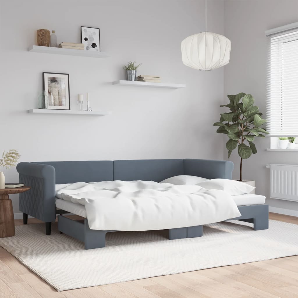vidaXL Pat de zi cu extensie, gri închis, 80x200 cm, catifea vidaXL Pat de zi cu extensie, gri închis, 80x200 cm, catifea
