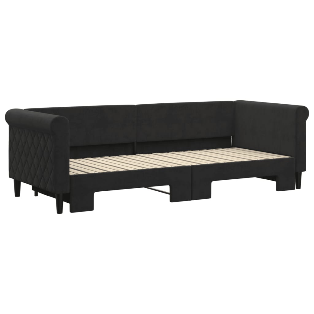 vidaXL Pat de zi cu extensie, negru, 80x200 cm, catifea