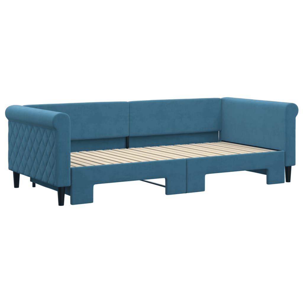 vidaXL Pat de zi cu extensie, albastru, 90x200 cm, catifea vidaXL Pat de zi cu extensie, albastru, 90x200 cm, catifea
