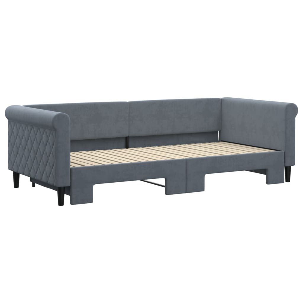 vidaXL Pat de zi cu extensie, gri închis, 90x200 cm, catifea vidaXL Pat de zi cu extensie, gri închis, 90x200 cm, catifea