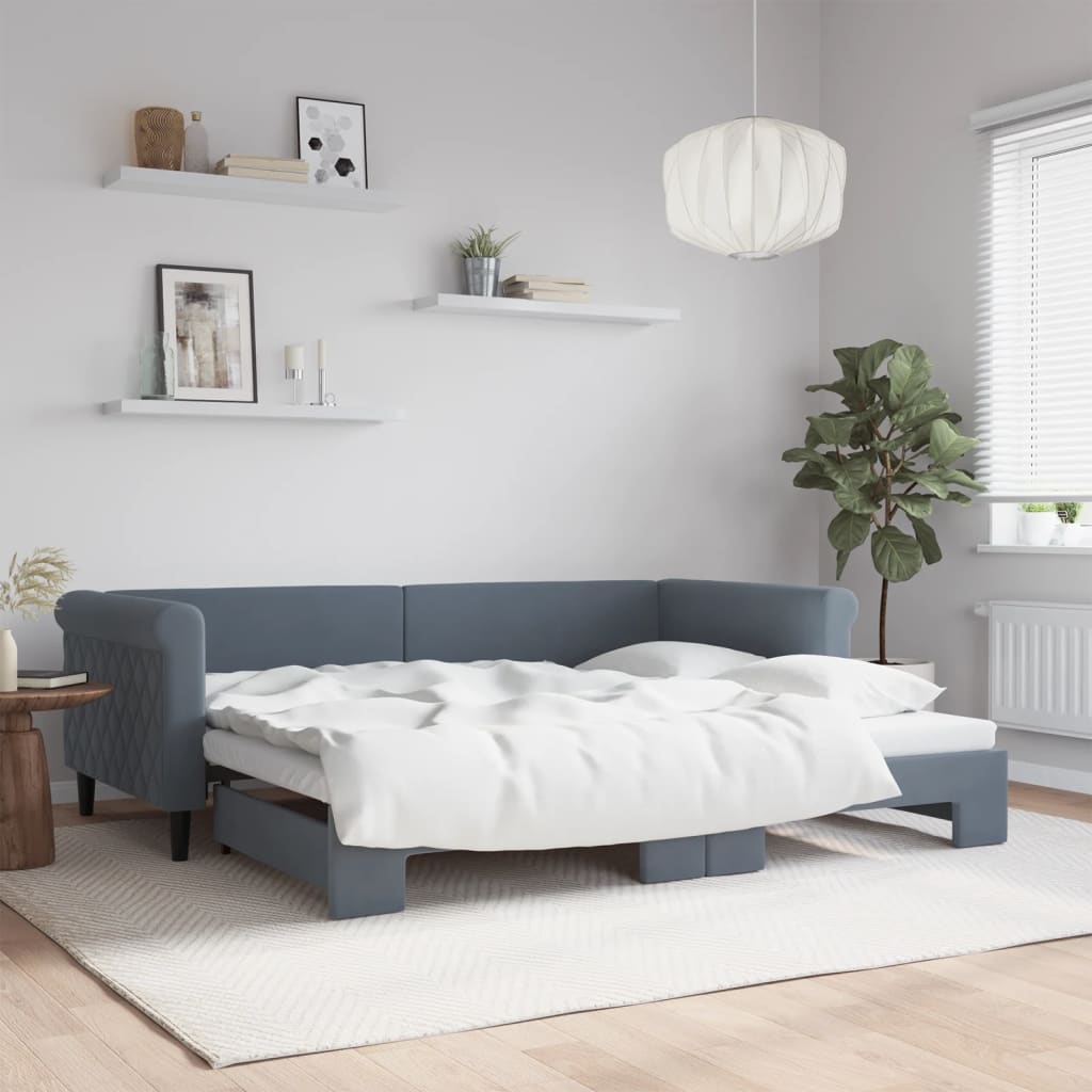 vidaXL Pat de zi cu extensie, gri închis, 90x200 cm, catifea vidaXL Pat de zi cu extensie, gri închis, 90x200 cm, catifea