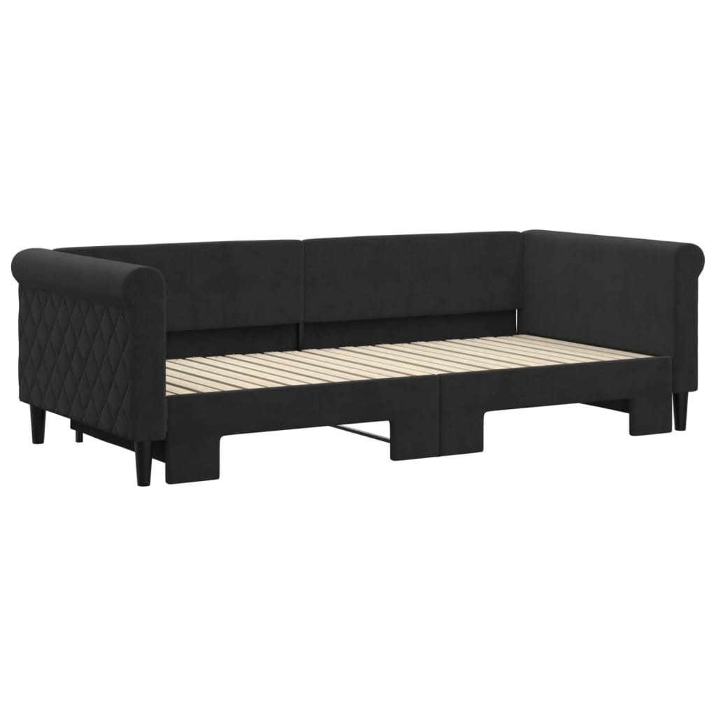vidaXL Pat de zi cu extensie, negru, 90x200 cm, catifea vidaXL Pat de zi cu extensie, negru, 90x200 cm, catifea
