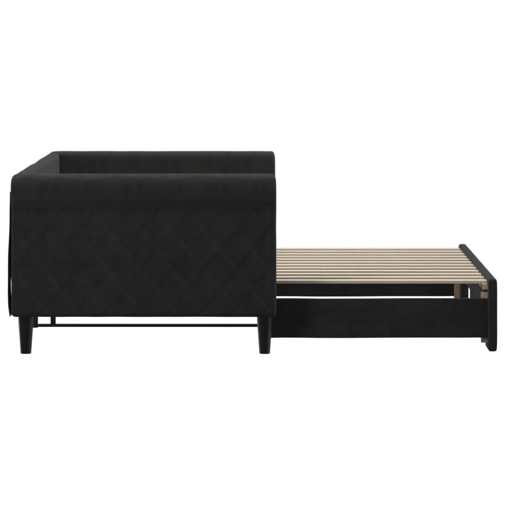 vidaXL Pat de zi cu extensie, negru, 90x200 cm, catifea vidaXL Pat de zi cu extensie, negru, 90x200 cm, catifea