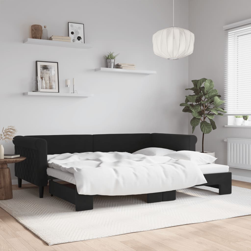 vidaXL Pat de zi cu extensie, negru, 90x200 cm, catifea vidaXL Pat de zi cu extensie, negru, 90x200 cm, catifea