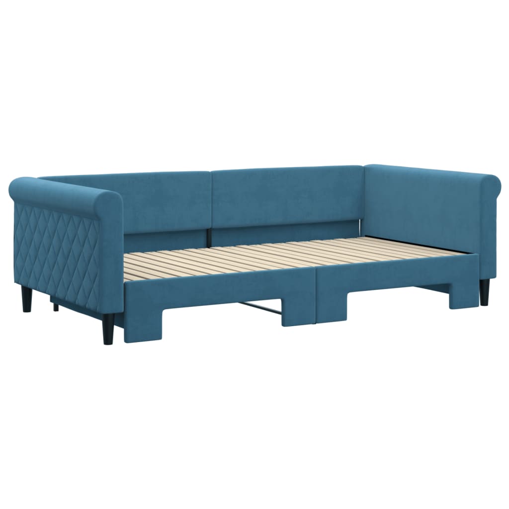 vidaXL Pat de zi cu extensie, albastru, 100x200 cm, catifea