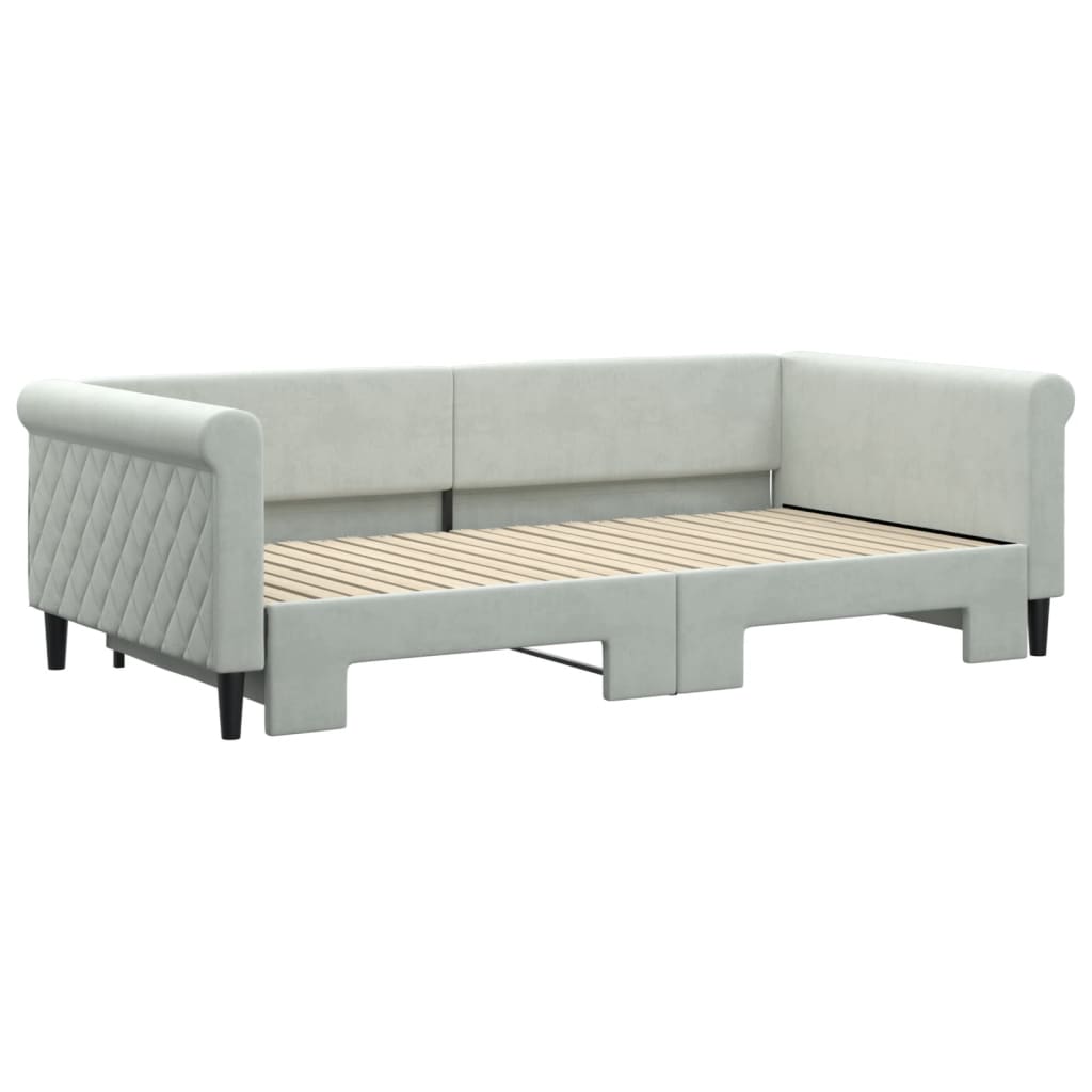 vidaXL Pat de zi cu extensie, gri deschis, 100x200 cm, catifea vidaXL Pat de zi cu extensie, gri deschis, 100x200 cm, catifea