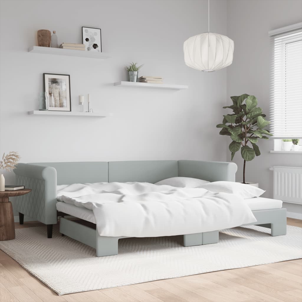 vidaXL Pat de zi cu extensie, gri deschis, 100x200 cm, catifea vidaXL Pat de zi cu extensie, gri deschis, 100x200 cm, catifea