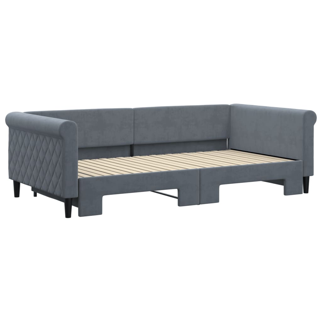 vidaXL Pat de zi cu extensie, gri închis, 100x200 cm, catifea vidaXL Pat de zi cu extensie, gri închis, 100x200 cm, catifea