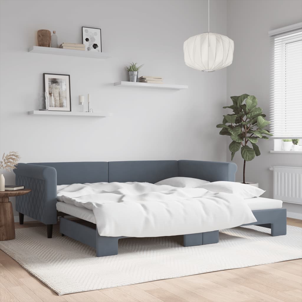 vidaXL Pat de zi cu extensie, gri închis, 100x200 cm, catifea vidaXL Pat de zi cu extensie, gri închis, 100x200 cm, catifea