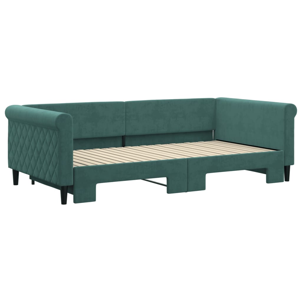 vidaXL Pat de zi cu extensie, verde închis, 100x200 cm, catifea