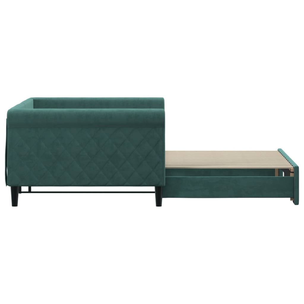 vidaXL Pat de zi cu extensie, verde închis, 100x200 cm, catifea