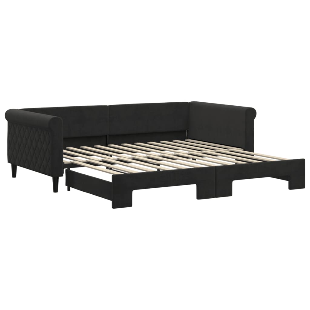 vidaXL Pat de zi cu extensie, negru, 100x200 cm, catifea