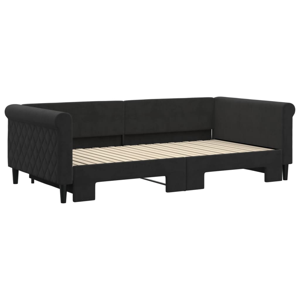 vidaXL Pat de zi cu extensie, negru, 100x200 cm, catifea