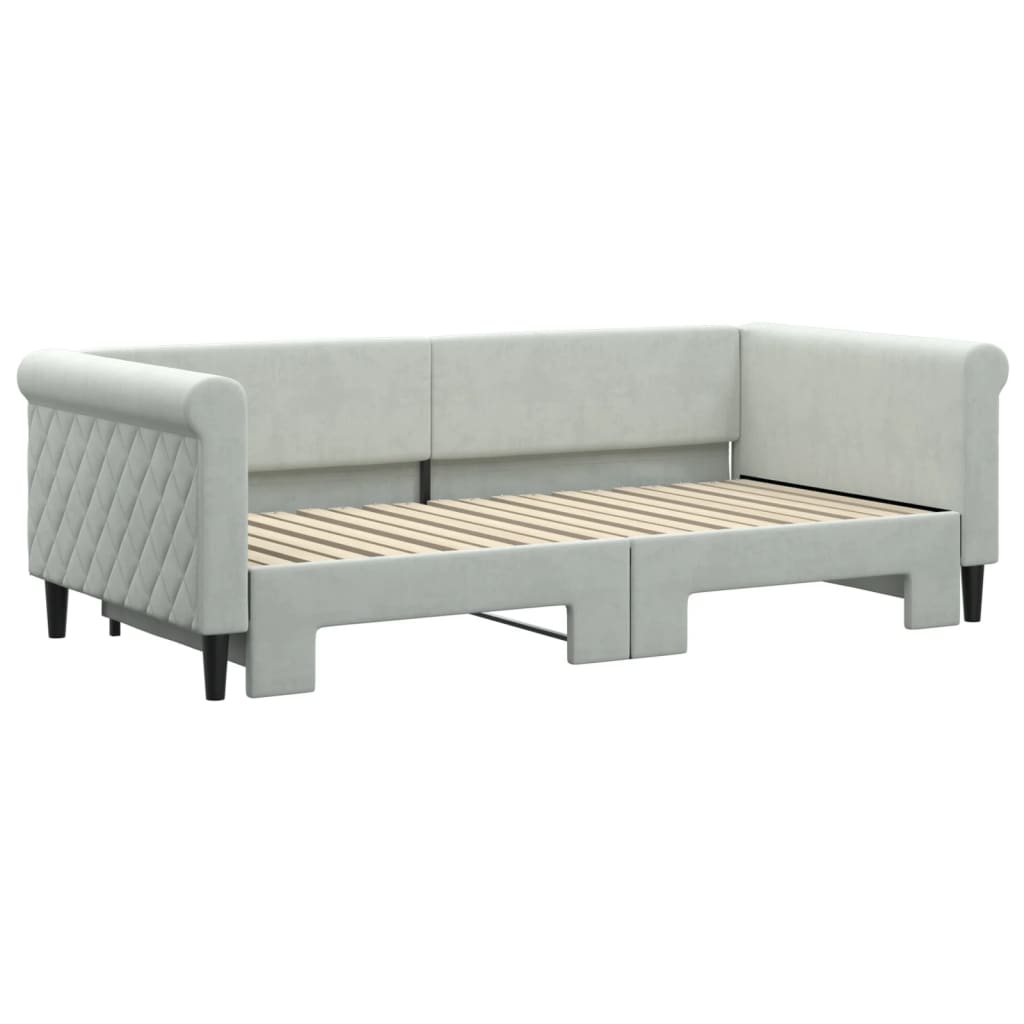 vidaXL Pat de zi cu extensie, gri deschis, 90x190 cm, catifea vidaXL Pat de zi cu extensie, gri deschis, 90x190 cm, catifea