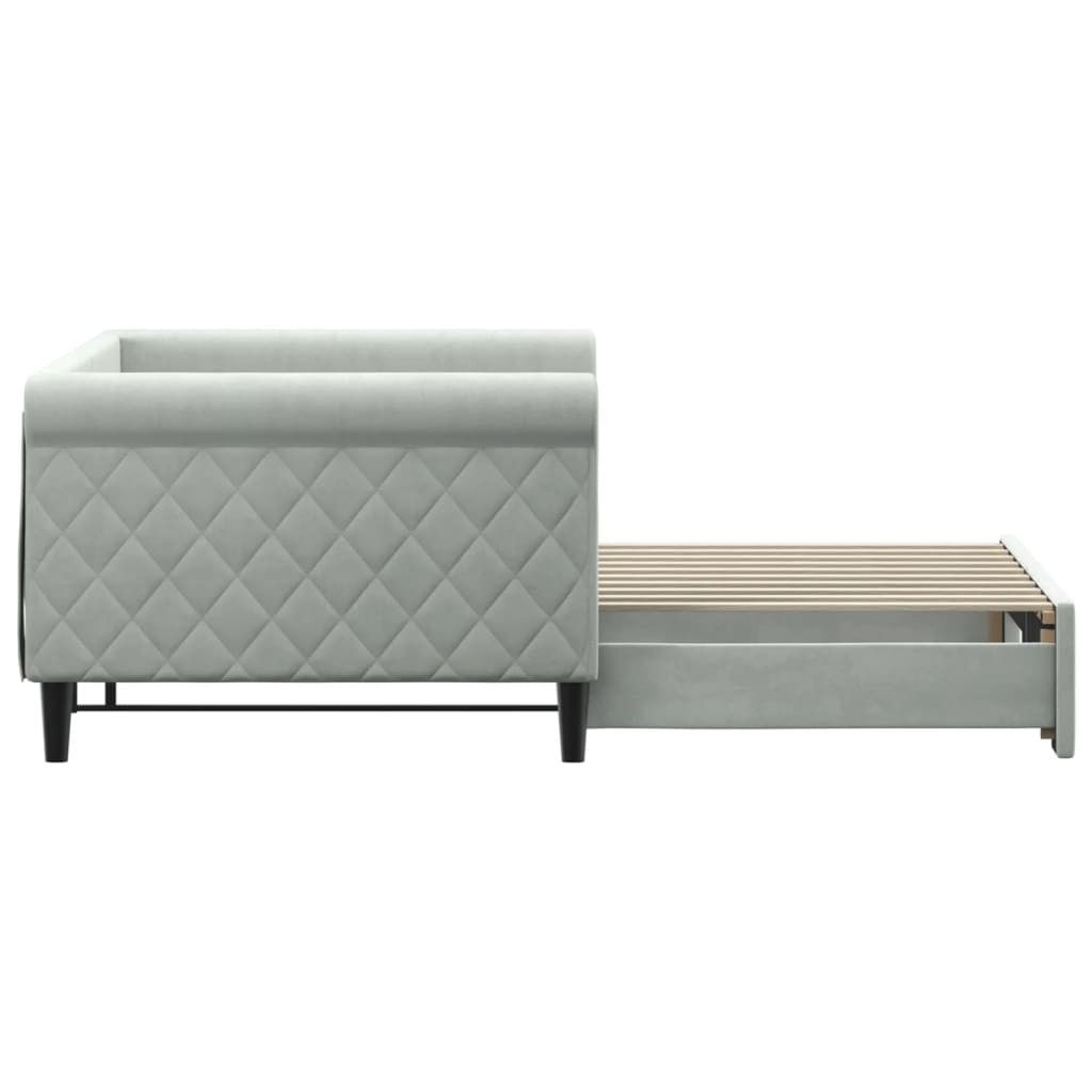 vidaXL Pat de zi cu extensie, gri deschis, 90x190 cm, catifea vidaXL Pat de zi cu extensie, gri deschis, 90x190 cm, catifea